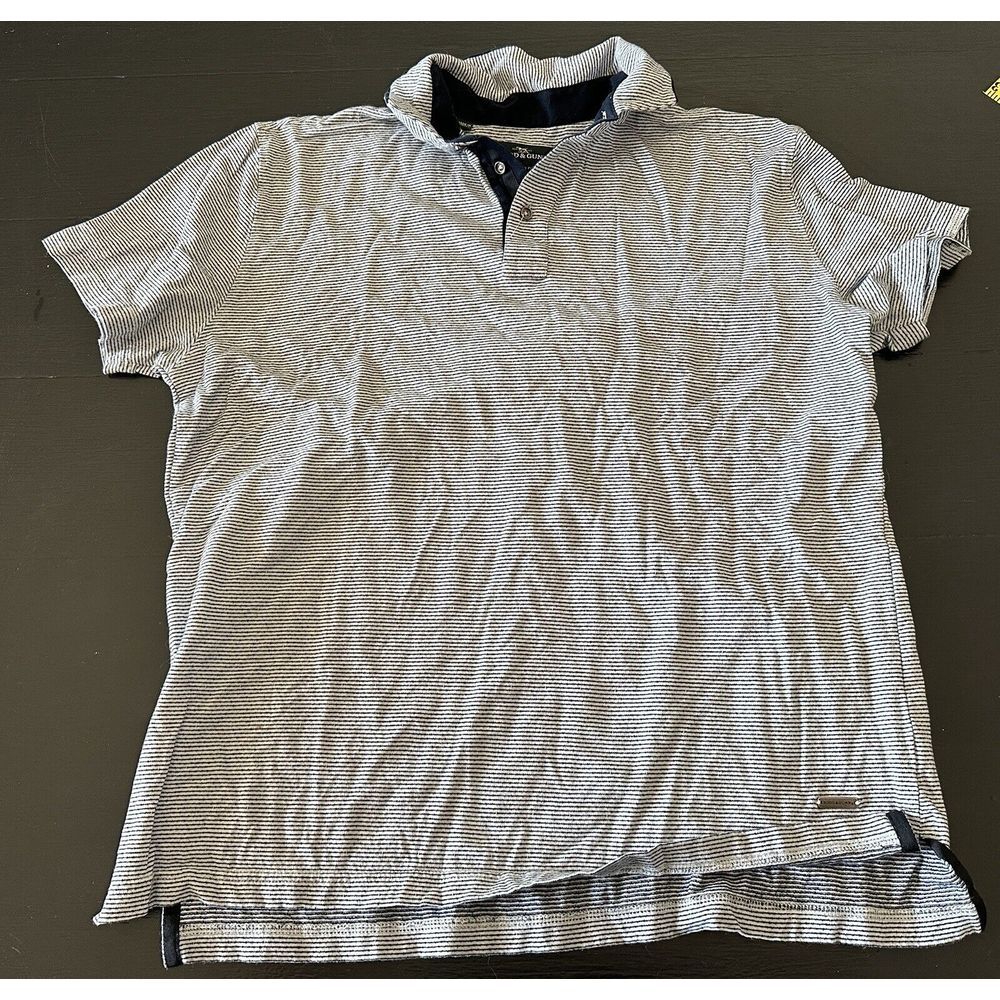 Rodd Gunn Men's Shirt XL Striped White And Navy Three Button Polo Sports Fit